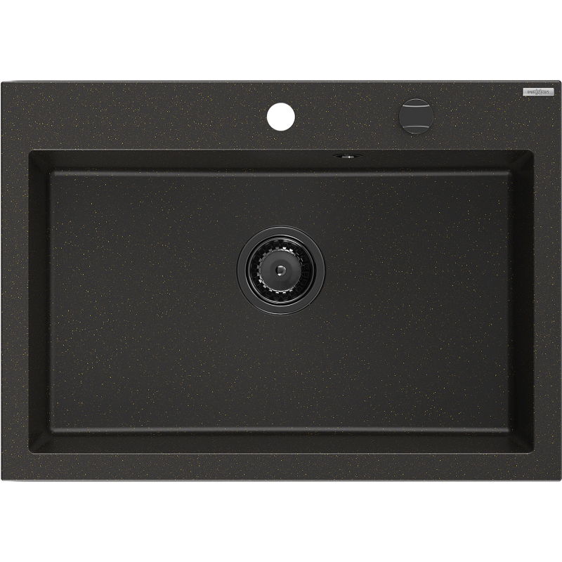 Mexen Elix lava-loiça de granito 1-cuba 700 x 500 mm, preto/dourado metálico, sifão preto - 6526701005-75-B