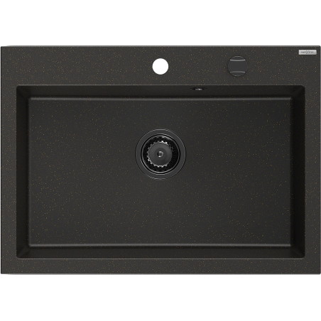 Mexen Elix ühekambriyne graniit valamu, 700 x 500 mm, must/kuldne metallik, must sifoon - 6526701005-75-B
