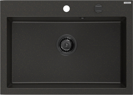 Mexen Elix Granitspüle 1-fach 700 x 500 mm, schwarz/gold metallic, schwarzer Siphon - 6526701005-75-B