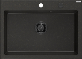 Mexen Elix lava-loiça de granito 1-cuba 700 x 500 mm, preto/dourado metálico, sifão preto - 6526701005-75-B