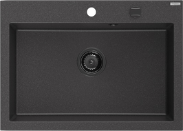 Mexen Elix lavello in granito a 1 vasca 700 x 500 mm, nero maculato, sifone nero - 6526701005-76-B