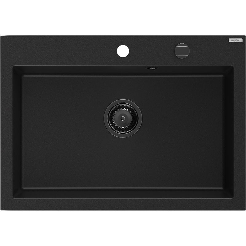Mexen Elix Granitspüle 1-beckig 700 x 500 mm, schwarz, schwarzer Siphon - 6526701005-77-B