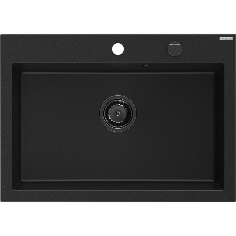 Mexen Elix lavello in granito a 1 vasca 700 x 500 mm, nero, sifone nero - 6526701005-77-B