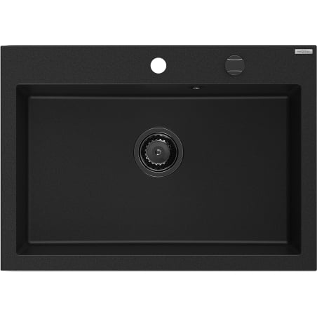 Mexen Elix granieten gootsteen met 1 bak 700 x 500 mm, zwart, zwarte sifon - 6526701005-77-B