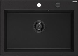 Mexen Elix Granitspüle 1-Becken 700 x 500 mm, schwarz, schwarzer Siphon - 6526701005-77-B