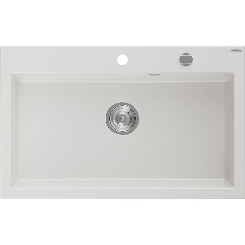 Mexen Elix granieten spoelbak 1-komorige 800 x 500 mm, wit, chroom sifon - 6527801005-20
