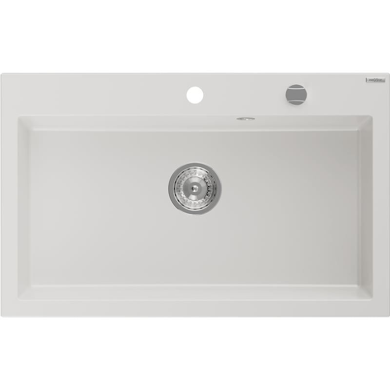 Mexen Elix Granitspüle 1-Becken 800 x 500 mm, weiß, Siphon Chrom - 6527801005-20