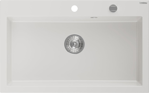 Mexen Elix Granitspüle 1-Becken 800 x 500 mm, weiß, Siphon Chrom - 6527801005-20