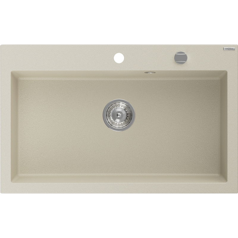 Mexen Elix granieten gootsteen 1-compartiment 800 x 500 mm, beige, chromen sifon - 6527801005-69