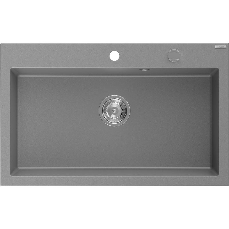Mexen Elix lavello da cucina in granito a 1 vasca 800 x 500 mm, grigio, sifone cromato - 6527801005-71