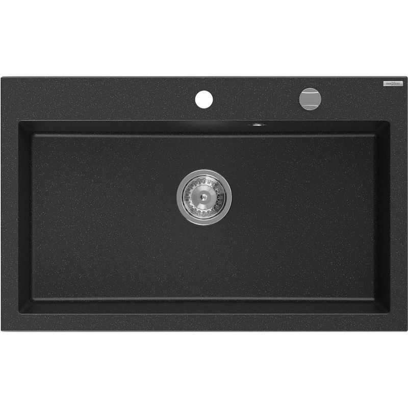 Mexen Elix Granitéspülbeck 1-compartiment 800 x 500 mm, schwaarz/sëlwer metalleschen, Siphon Chrom - 6527801005-73