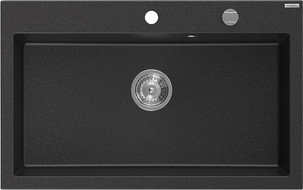 Mexen Elix granite kitchen sink 1-bowl 800 x 500 mm, black/silver metallic, chrome siphon - 6527801005-73