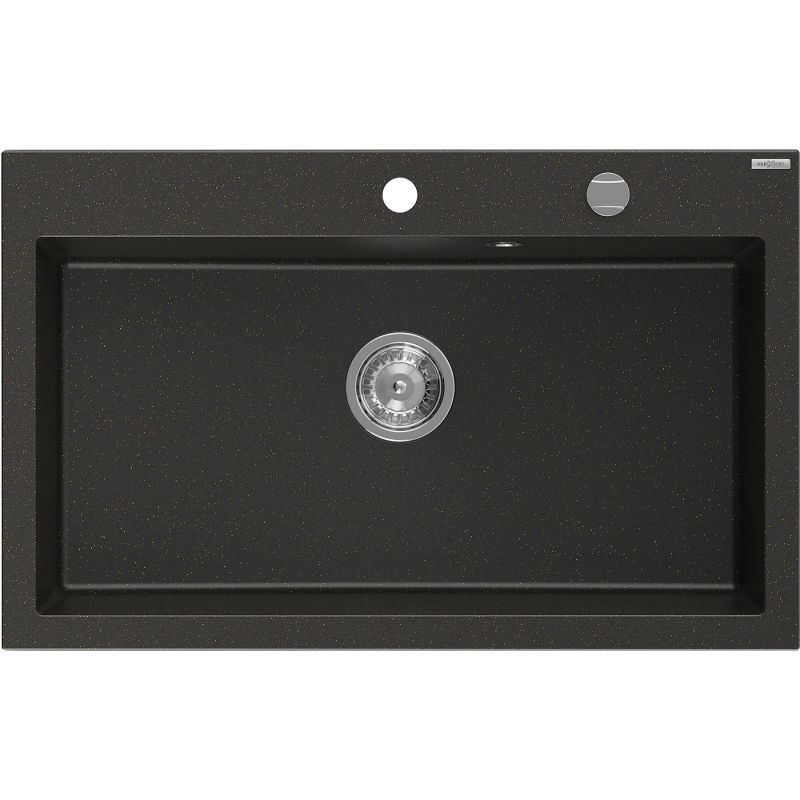 Mexen Elix Graniittinen pesuallas, 1-allas, 800 x 500 mm, musta/kultametalli, kromi-sifoni - 6527801005-75