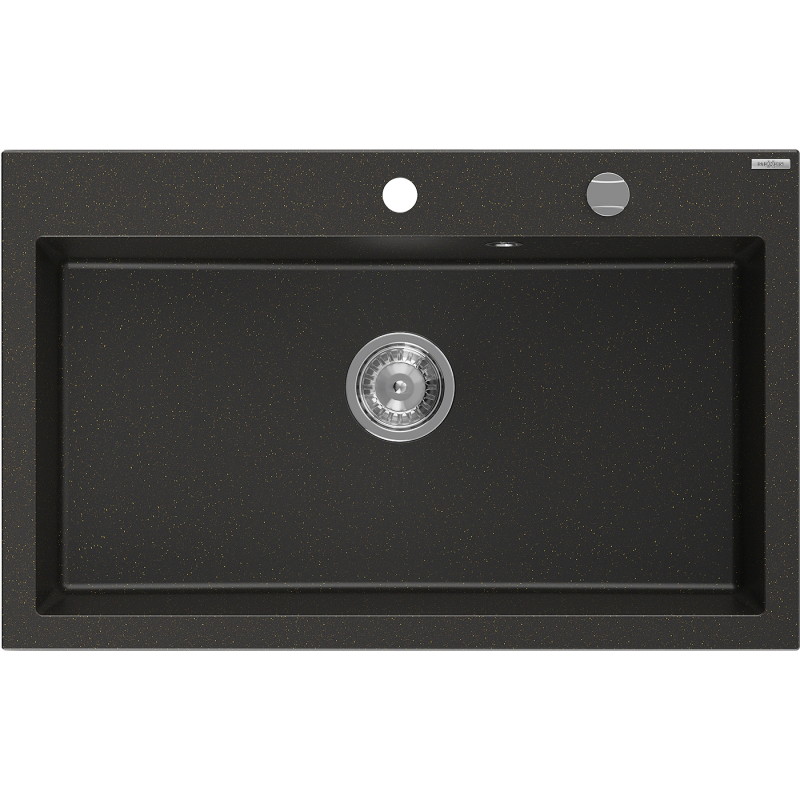 Mexen Elix zlewozmywak granitowy 1-komorowy 800 x 500 mm, czarny/złoty metalik, syfon chrom - 6527801005-75