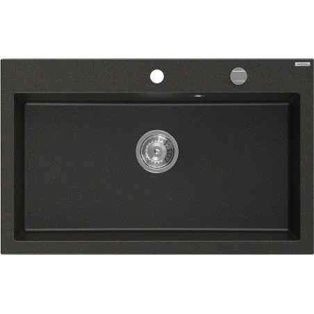 Mexen Elix lavello in granito 1-vasca 800 x 500 mm, nero/oro metallico, sifone cromato - 6527801005-75