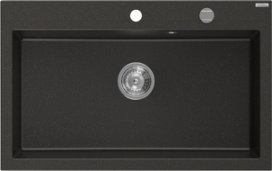 Mexen Elix fregadero de granito de 1 cubeta 800 x 500 mm, negro/dorado metálico, sifón cromo - 6527801005-75