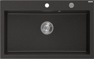 Mexen Elix lava-loiça em granito de uma bacia 800 x 500 mm, preto/metalizado dourado, sifão cromado - 6527801005-75