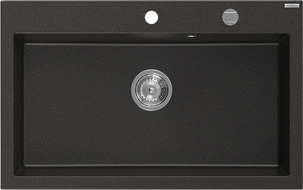 Mexen Elix lavello in granito a 1 vasca 800 x 500 mm, nero/oro metallico, sifone cromato - 6527801005-75