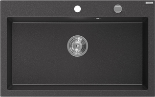 Mexen Elix évier en granit 1 bac 800 x 500 mm, noir moucheté, siphon chromé - 6527801005-76
