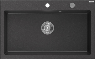 Mexen Elix granitizlietne izlietne ar vienu kameru 800 x 500 mm, melns ar punktiņiem, hromēts sifons - 6527801005-76