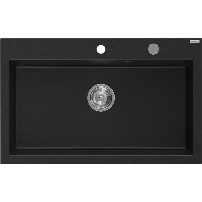 Mexen Elix granite kitchen sink single-bowl 800 x 500 mm, black, chrome siphon - 6527801005-77