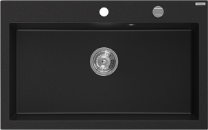 Mexen Elix fregadero de granito de 1 cubeta 800 x 500 mm, negro, sifón cromado - 6527801005-77
