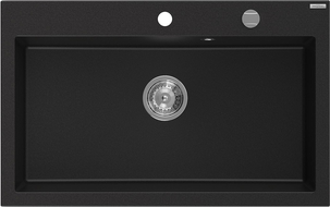 Mexen Elix granite kitchen sink single-bowl 800 x 500 mm, black, chrome siphon - 6527801005-77