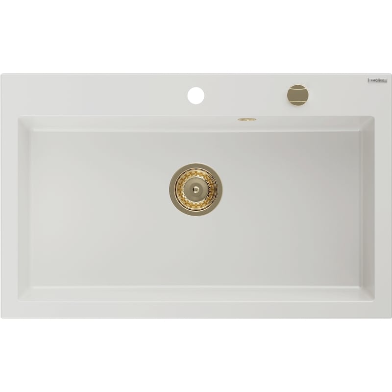 Mexen Elix granitni sudoper s jednom komorom 800 x 500 mm, bijeli, zlatni sifon - 6527801005-20-G