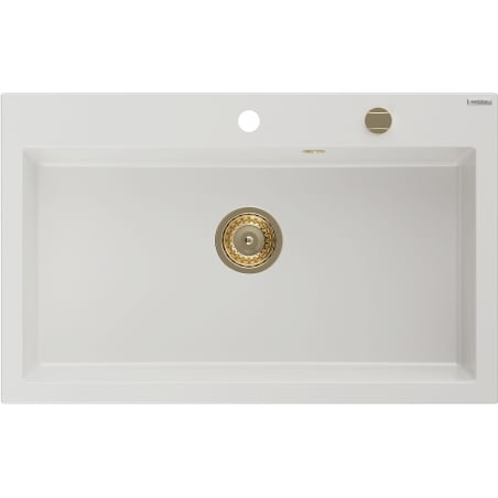Mexen Elix Granitspüle 1-beckig 800 x 500 mm, weiß, goldener Siphon - 6527801005-20-G