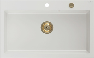 Mexen Elix évier de cuisine 1 bac en granit 800 x 500 mm, blanc, siphon doré - 6527801005-20-G
