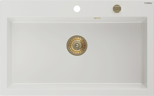 Mexen Elix Granitspüle 1-beckig 800 x 500 mm, weiß, goldener Siphon - 6527801005-20-G