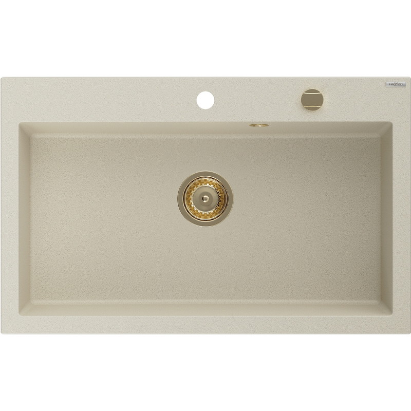 Mexen Elix granitni sudoper s jednom komorom 800 x 500 mm, bež, sifon zlatni - 6527801005-69-G