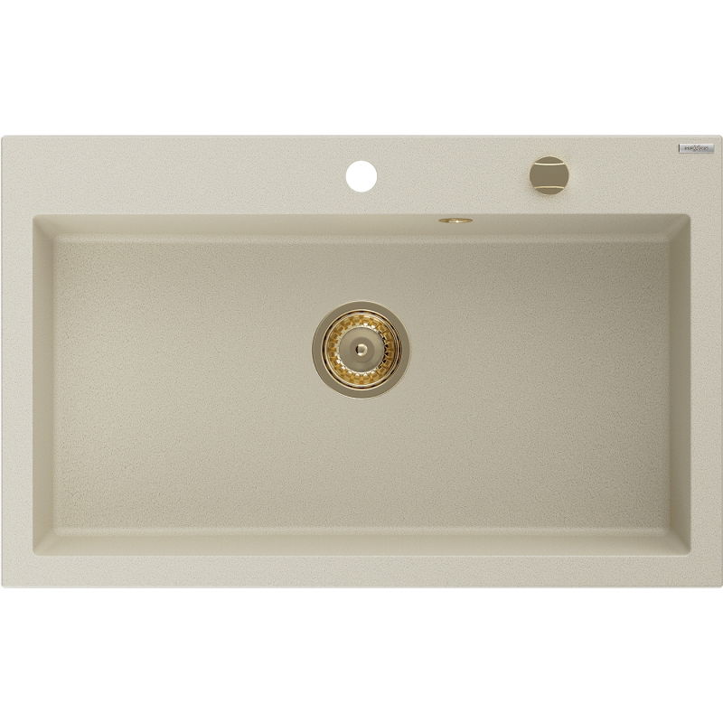 Mexen Elix Granitspüle 1-Becken 800 x 500 mm, beige, goldener Siphon - 6527801005-69-G