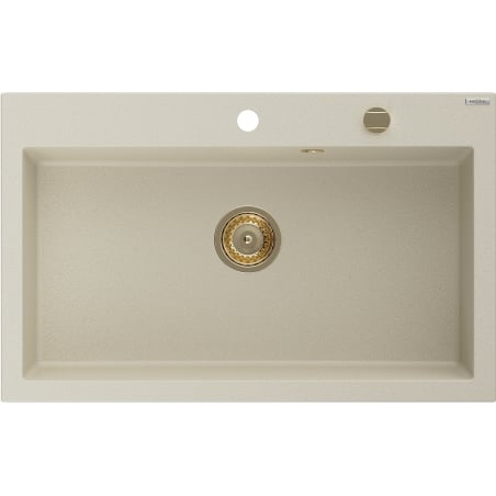 Mexen Elix fregadero de granito de 1 cámara 800 x 500 mm, beige, sifón dorado - 6527801005-69-G