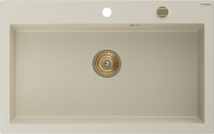 Mexen Elix granieten gootsteen 1-kamer 800 x 500 mm, beige, gouden sifon - 6527801005-69-G