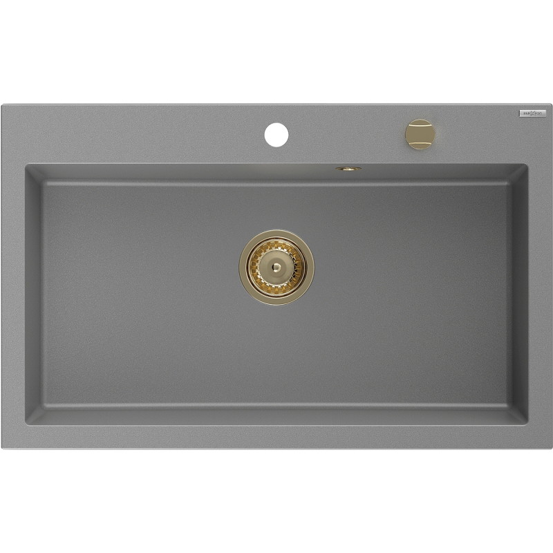 Mexen Elix graniidist 1-kambriline valamu 800 x 500 mm, hall, kuldne sifoon - 6527801005-71-G