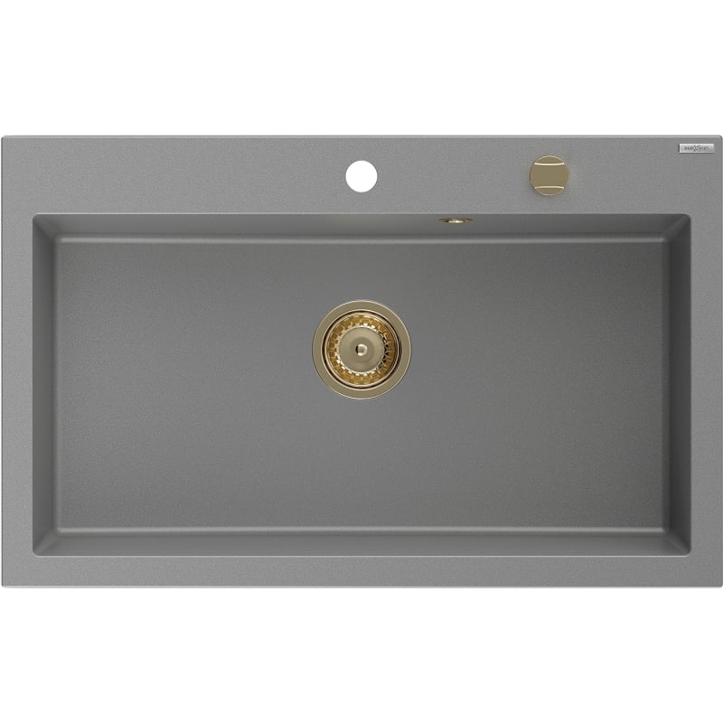 Mexen Elix granitni sudoper 1-komorni 800 x 500 mm, sivi, sifon zlatni - 6527801005-71-G