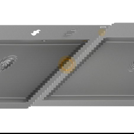 Mexen Elix granieten spoelbak 1-komer 800 x 500 mm, grijs, gouden sifon - 6527801005-71-G