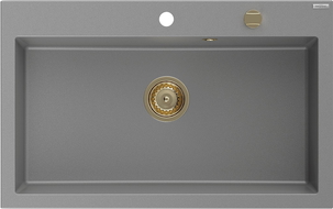 Mexen Elix granieten spoelbak 1-kamer 800 x 500 mm, grijs, gouden sifon - 6527801005-71-G