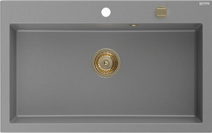 Mexen Elix granieten spoelbak 1-komer 800 x 500 mm, grijs, gouden sifon - 6527801005-71-G