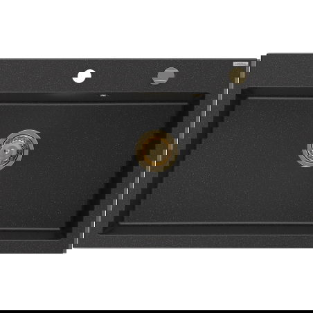 Mexen Elix granieten gootsteen 1-komor 800 x 500 mm, zwart/zilver metallic, gouden sifon - 6527801005-73-G