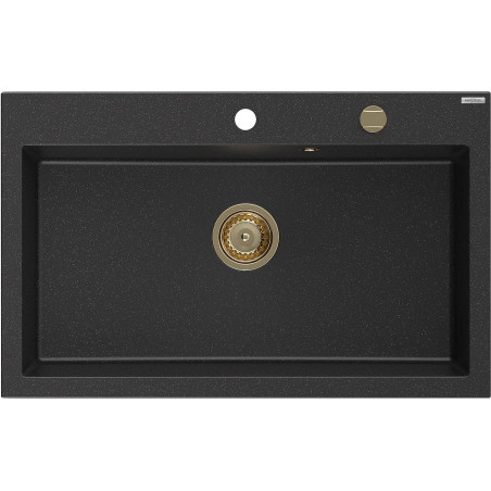 Mexen Elix graniitist köögivalamu, 1-kausiga, 800 x 500 mm, must/hõbe metallik, kuldne sifoon - 6527801005-73-G