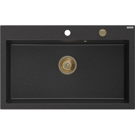 Mexen Elix granitni sudoper s jednom komorom 800 x 500 mm, crni/srebrni metalik, sifon zlatni - 6527801005-73-G