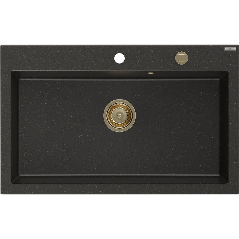 Mexen Elix granitni sudoper s 1 komorom 800 x 500 mm, crni/zlatni metalik, sifon zlatni - 6527801005-75-G
