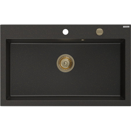 Mexen Elix zlewozmywak granitowy 1-komorowy 800 x 500 mm, czarny/złoty metalik, syfon złoty - 6527801005-75-G