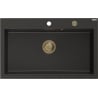 Mexen Elix Granitspüle 1-Becken 800 x 500 mm, Schwarz/Gold Metallic, goldener Siphon - 6527801005-75-G