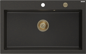 Mexen Elix granieten spoelbak 1-kamer 800 x 500 mm, zwart/goud metallic, gouden sifon - 6527801005-75-G