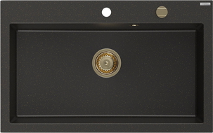 Mexen Elix granieten spoelbak 1-komor 800 x 500 mm, zwart/goud metallic, gouden sifon - 6527801005-75-G