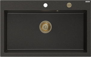 Mexen Elix zlewozmywak granitowy 1-komorowy 800 x 500 mm, czarny/złoty metalik, syfon złoty - 6527801005-75-G