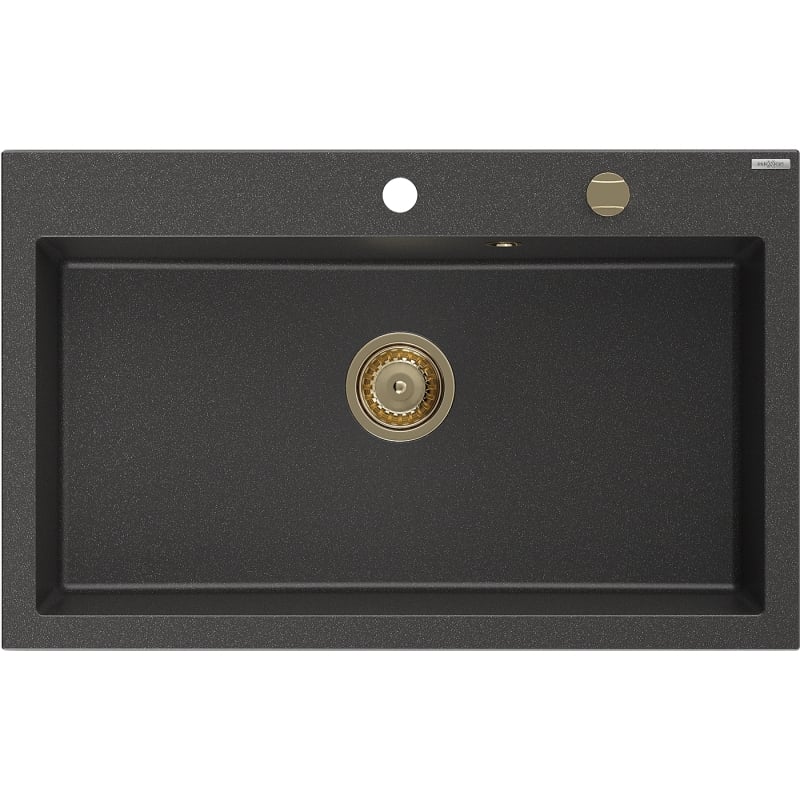 Mexen Elix granitni sudoper s jednom komorom 800 x 500 mm, crni s točkicama, zlatni sifon - 6527801005-76-G
